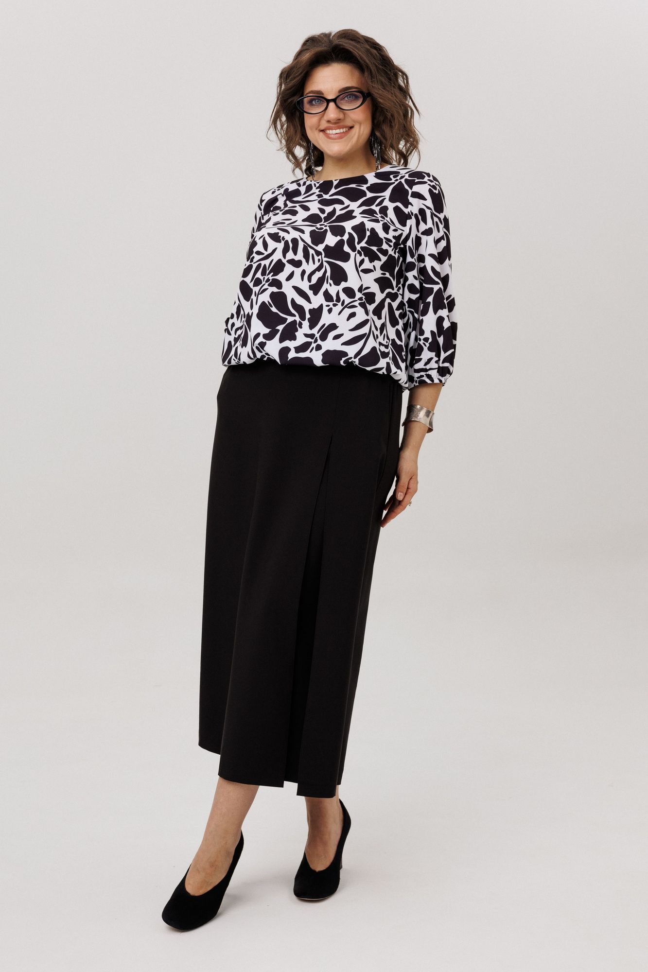 Блузы Anelli 1779 черно-белые_цветы