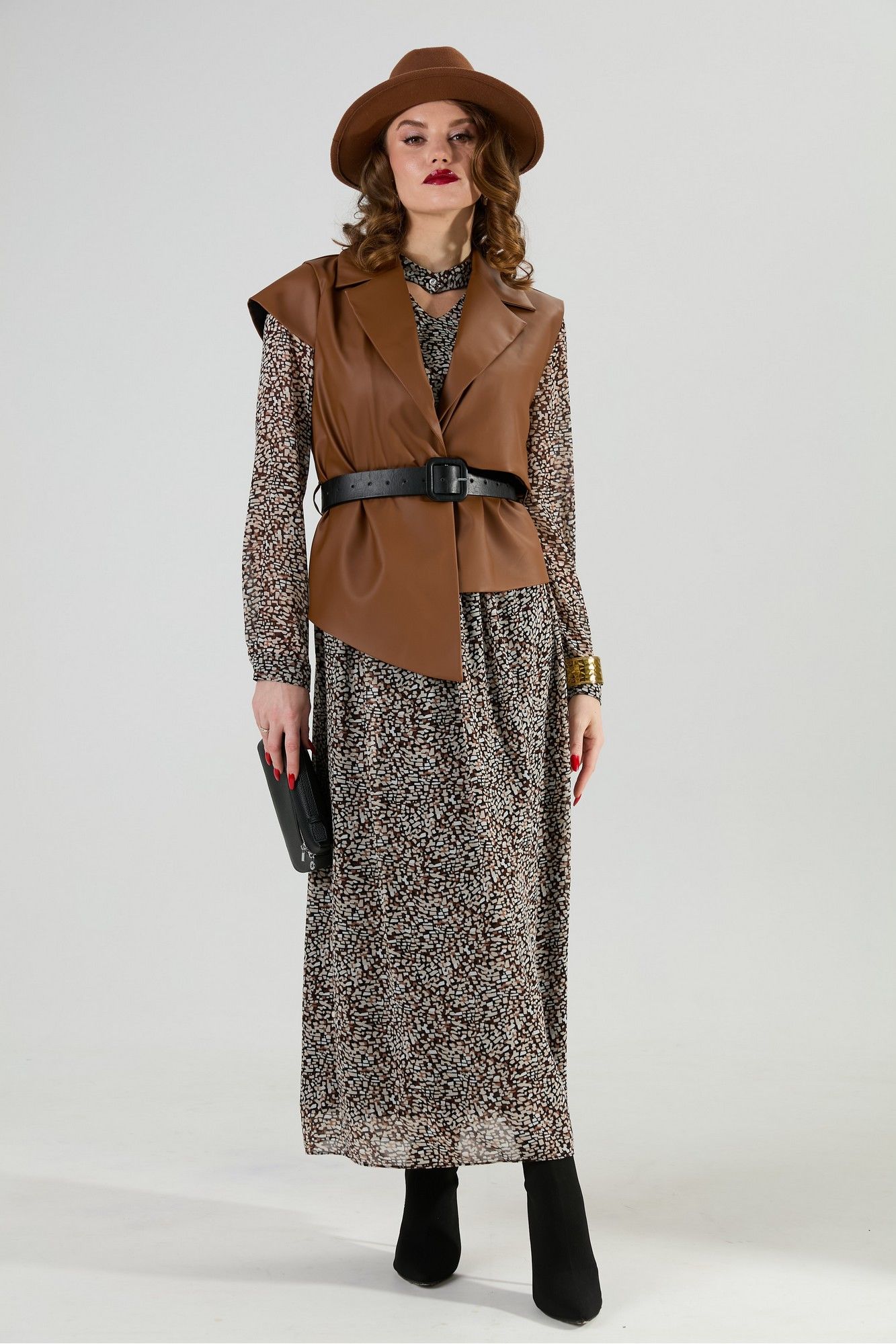 Комплекты с платьем NikVa 1020-2 коричневый мультиколор и шоколад