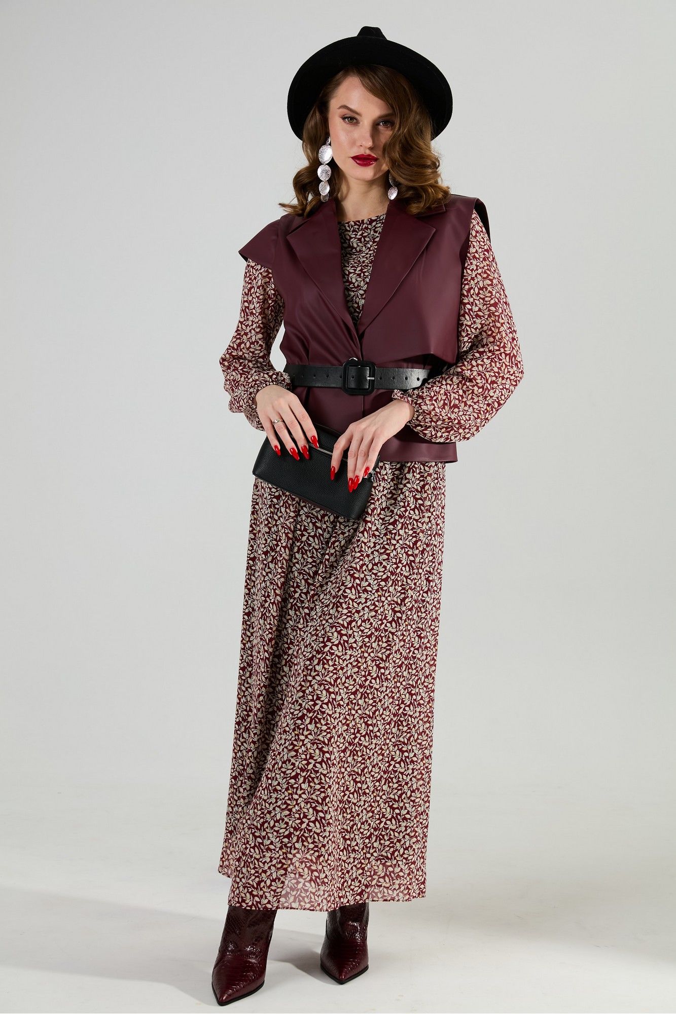 Комплекты с платьем NikVa 1020-3 листочки бургунди и бордо