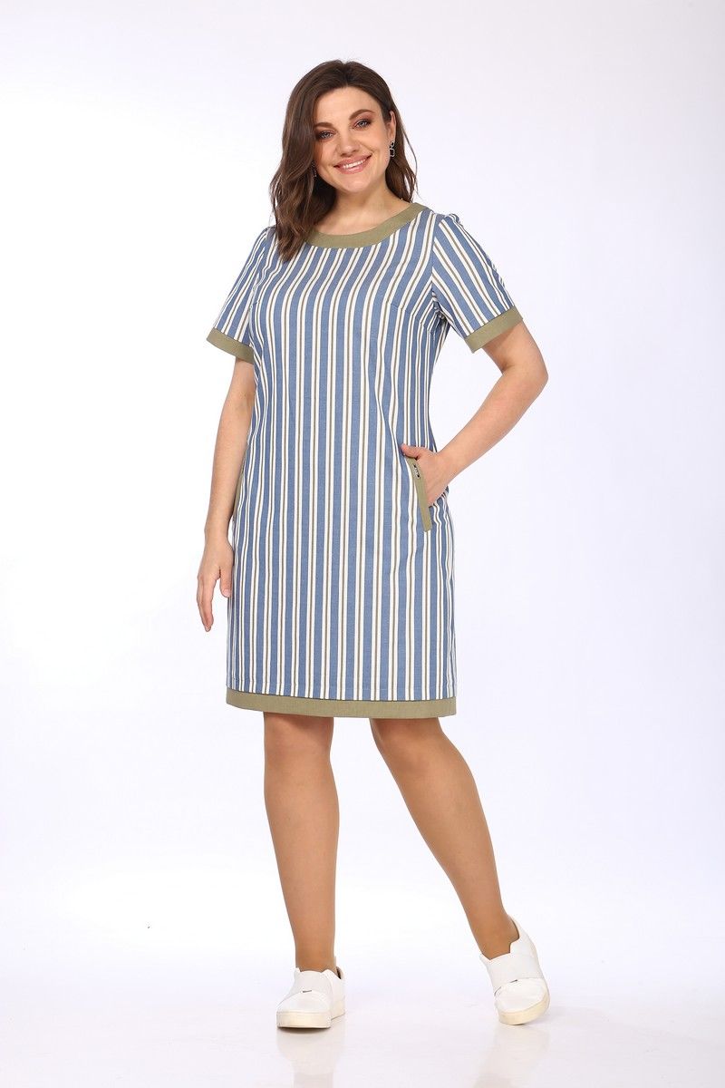 Платья Lady Style Classic 1427/9 синий_хаки-полосы